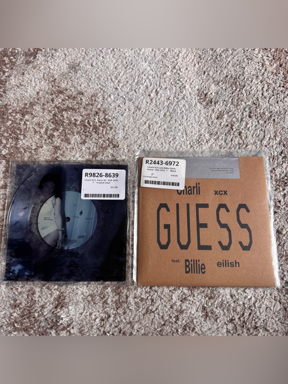 Charli XCX 7” Record Store Day 2026 and Charli XCX ft Billie Eilish 2025 RSD